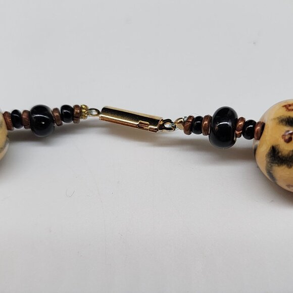 Vintage Tribal Inspired Ceramic Beaded Necklace With Black & Copper Accents - Picture 6 of 8